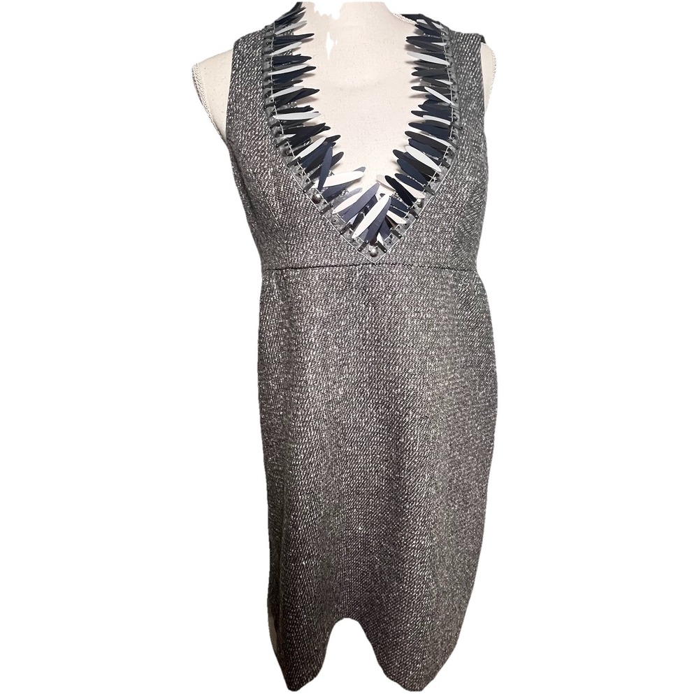 Anna Sui‎ women's  sleeveless tweed sequin Funky fringe mini dress size M gray